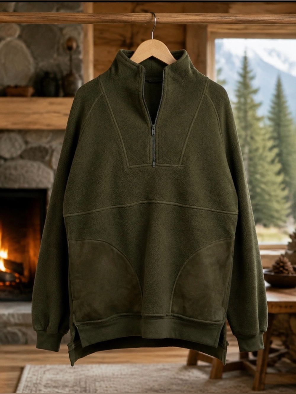 heartloom size m green fleece sweater 1/4 zip